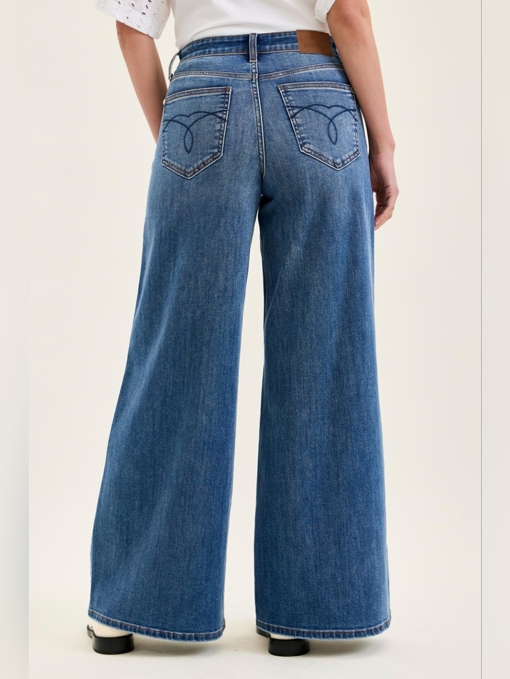 Judy Blue High Rise Medium Wash Palazzo Jeans Wide Leg Stretch Retro Various NEW - Picture 13 of 16